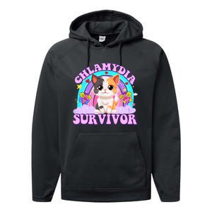 Chlamydia Survivor Funny Cat Sarcastic Inappropriate Performance Fleece Hoodie