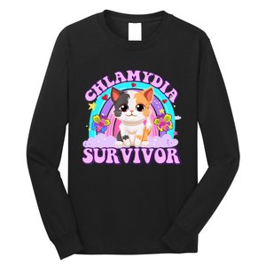 Chlamydia Survivor Funny Cat Sarcastic Inappropriate Long Sleeve Shirt