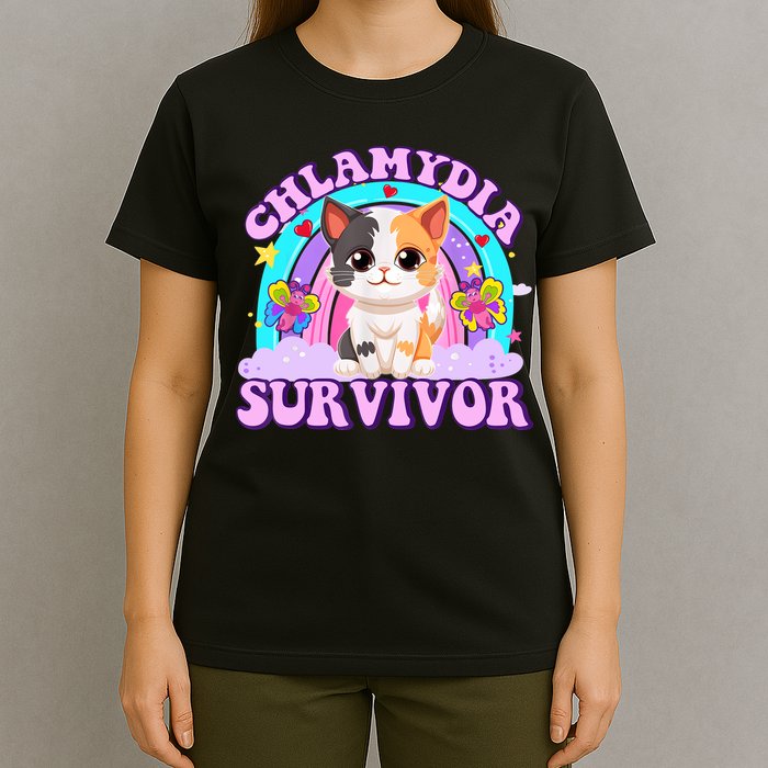 Chlamydia Survivor Funny Cat Sarcastic Inappropriate T-Shirt