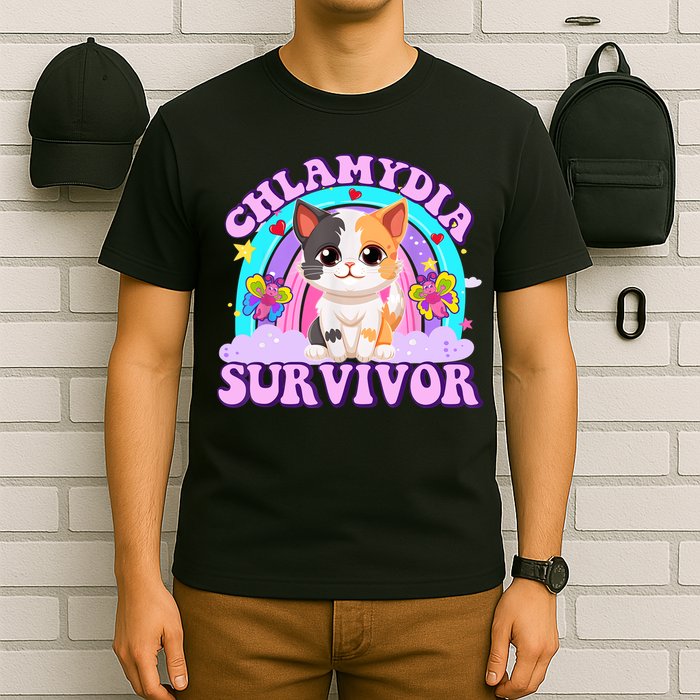 Chlamydia Survivor Funny Cat Sarcastic Inappropriate T-Shirt