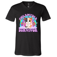 Chlamydia Survivor Funny Cat Sarcastic Inappropriate V-Neck T-Shirt