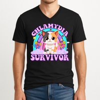 Chlamydia Survivor Funny Cat Sarcastic Inappropriate V-Neck T-Shirt