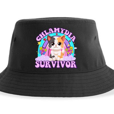 Chlamydia Survivor Funny Cat Sarcastic Inappropriate Sustainable Bucket Hat