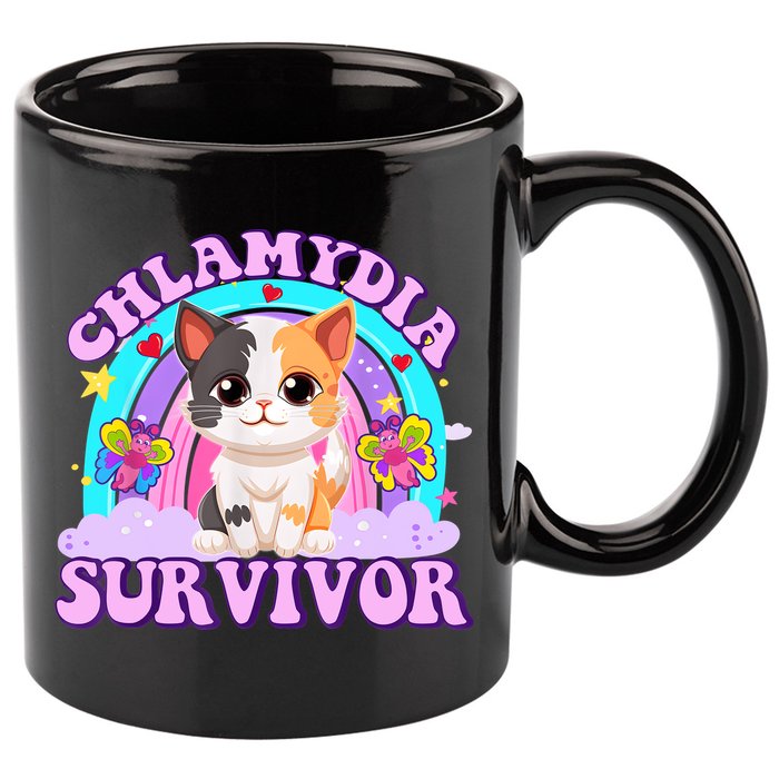 Chlamydia Survivor Funny Cat Sarcastic Inappropriate 11oz C Handle Ceramic Mug