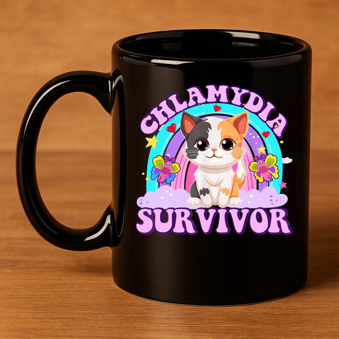 Chlamydia Survivor Funny Cat Sarcastic Inappropriate 11oz C Handle Ceramic Mug