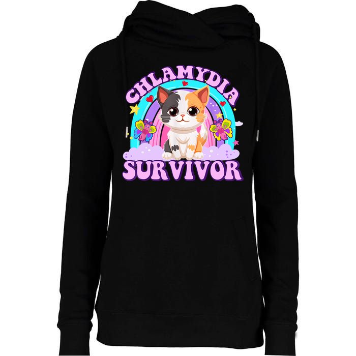 Chlamydia Survivor Funny Cat Sarcastic Inappropriate Womens Funnel Neck Pullover Hood