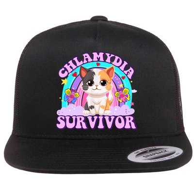 Chlamydia Survivor Funny Cat Sarcastic Inappropriate Flat Bill Trucker Hat