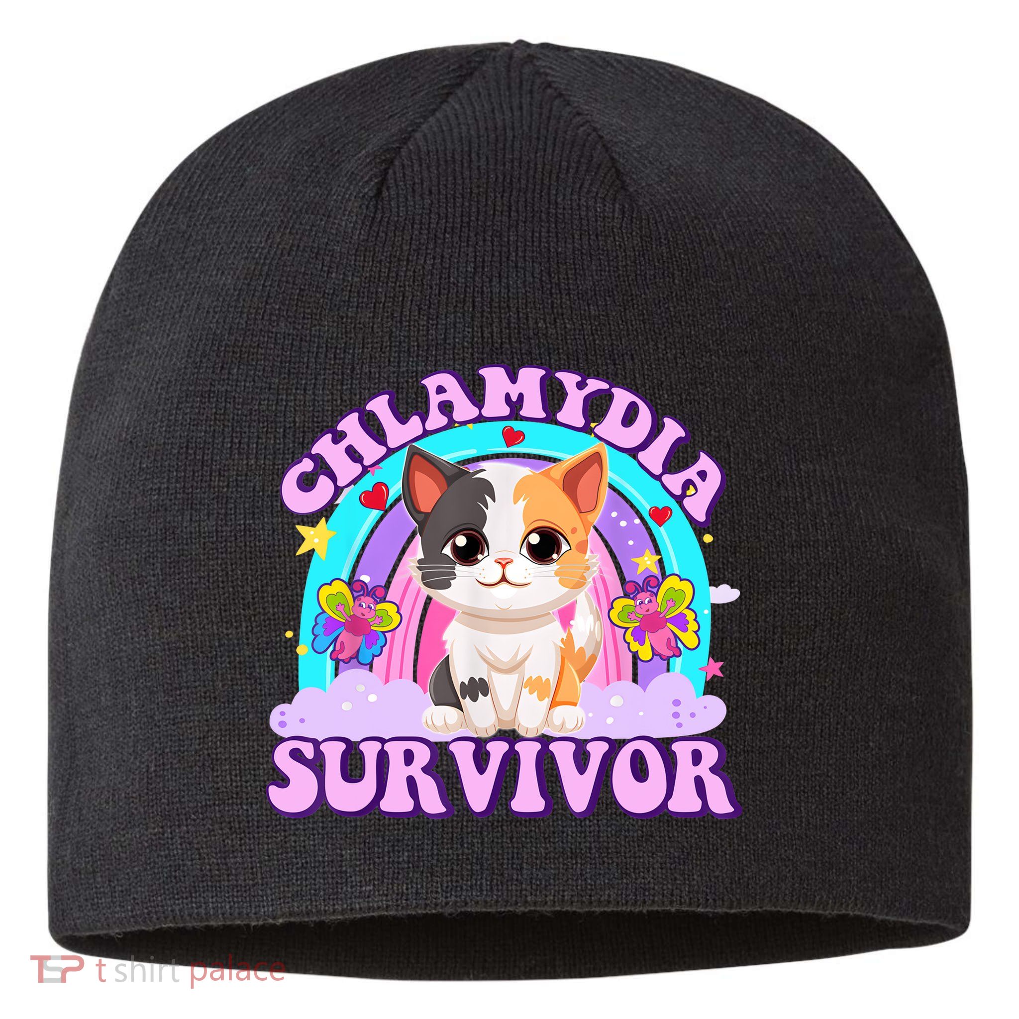 Chlamydia Survivor Funny Cat Sarcastic Inappropriate Sustainable Beanie