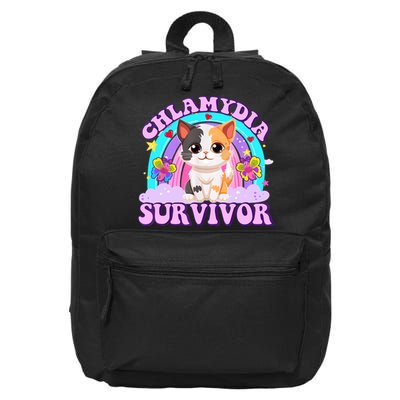 Chlamydia Survivor Funny Cat Sarcastic Inappropriate 16 in Basic Backpack