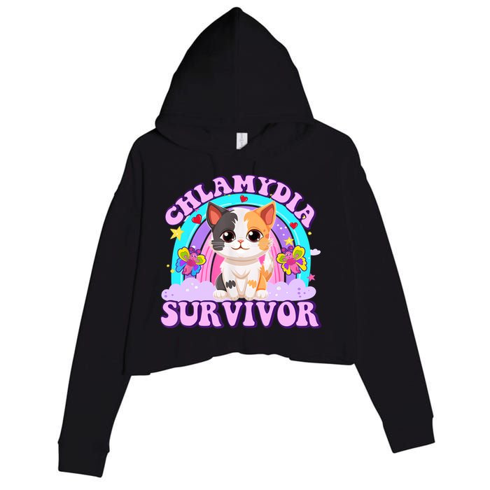 Chlamydia Survivor Funny Cat Sarcastic Inappropriate Crop Fleece Hoodie