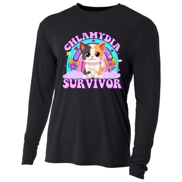 Chlamydia Survivor Funny Cat Sarcastic Inappropriate Cooling Performance Long Sleeve Crew