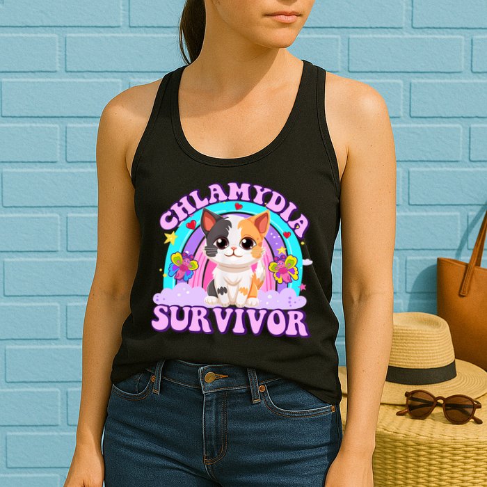 Chlamydia Survivor Funny Cat Sarcastic Inappropriate Womens Tank Top