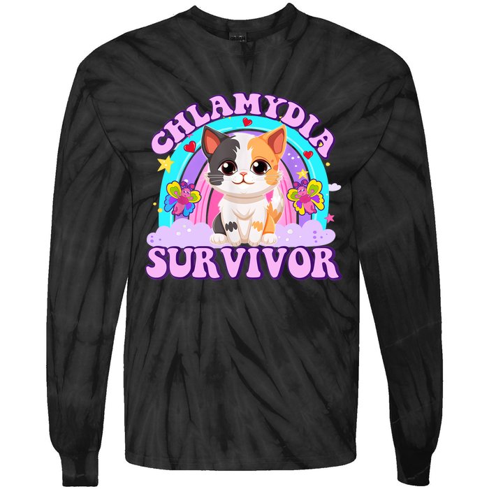 Chlamydia Survivor Funny Cat Sarcastic Inappropriate Tie-Dye Long Sleeve Shirt