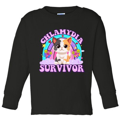 Chlamydia Survivor Funny Cat Sarcastic Inappropriate Toddler Long Sleeve Shirt