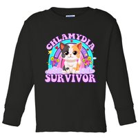Chlamydia Survivor Funny Cat Sarcastic Inappropriate Toddler Long Sleeve Shirt