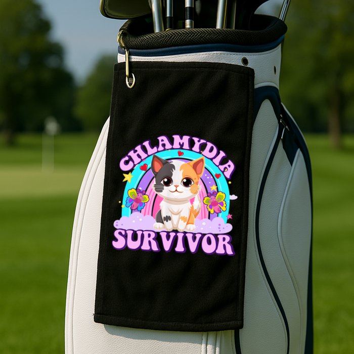 Chlamydia Survivor Funny Cat Sarcastic Inappropriate Golf Towel