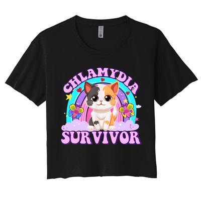 Chlamydia Survivor Funny Cat Sarcastic Inappropriate Crop Top