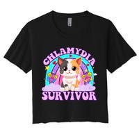 Chlamydia Survivor Funny Cat Sarcastic Inappropriate Crop Top