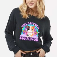 Chlamydia Survivor Funny Cat Sarcastic Inappropriate Cropped Pullover Crew
