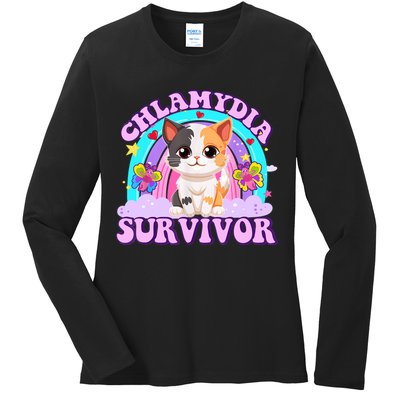 Chlamydia Survivor Funny Cat Sarcastic Inappropriate Ladies Long Sleeve Shirt