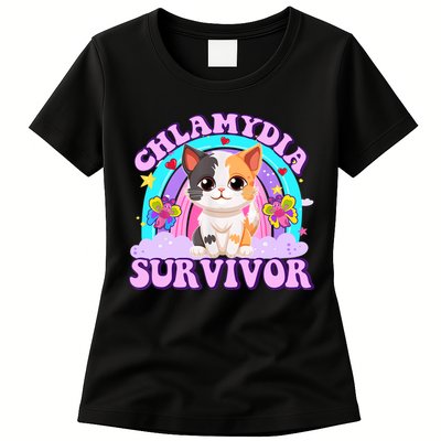 Chlamydia Survivor Funny Cat Sarcastic Inappropriate Womens T-Shirt