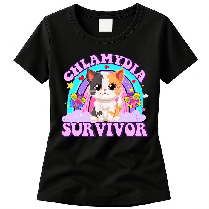 Chlamydia Survivor Funny Cat Sarcastic Inappropriate Womens T-Shirt