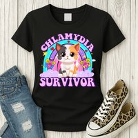 Chlamydia Survivor Funny Cat Sarcastic Inappropriate Womens T-Shirt