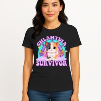 Chlamydia Survivor Funny Cat Sarcastic Inappropriate Womens T-Shirt