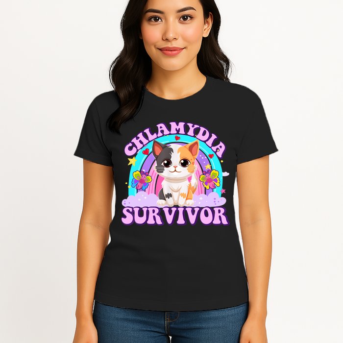 Chlamydia Survivor Funny Cat Sarcastic Inappropriate Womens T-Shirt