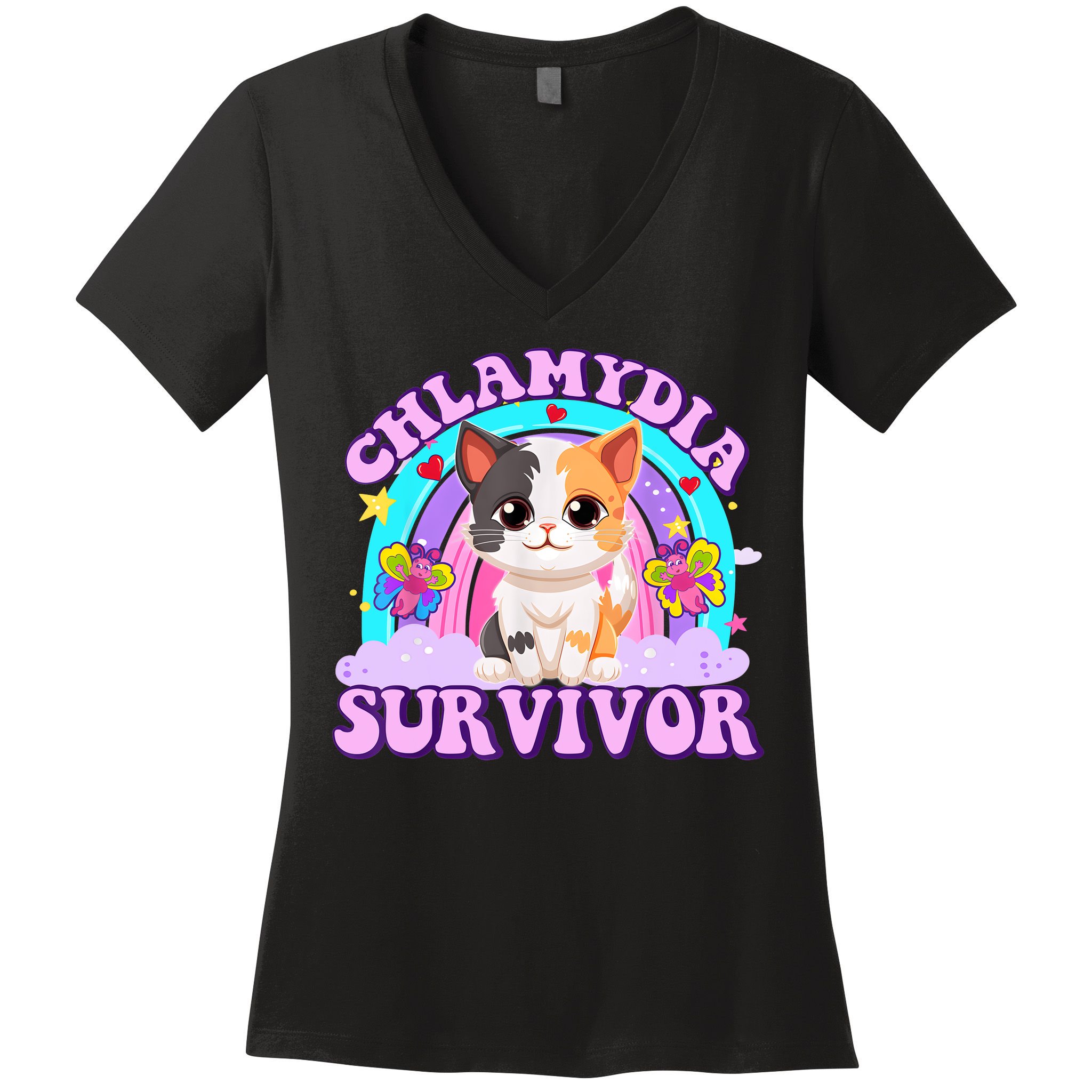 Chlamydia Survivor Funny Cat Sarcastic Inappropriate Women's V-Neck T-Shirt