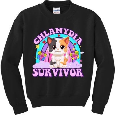 Chlamydia Survivor Funny Cat Sarcastic Inappropriate Kids Sweatshirt