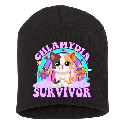 Chlamydia Survivor Funny Cat Sarcastic Inappropriate Short Acrylic Beanie