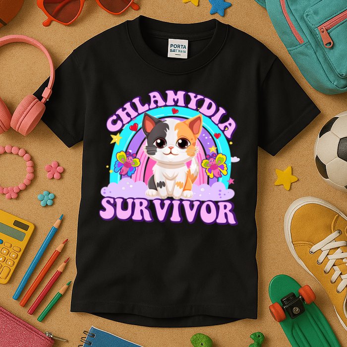 Chlamydia Survivor Funny Cat Sarcastic Inappropriate Kids T-Shirt