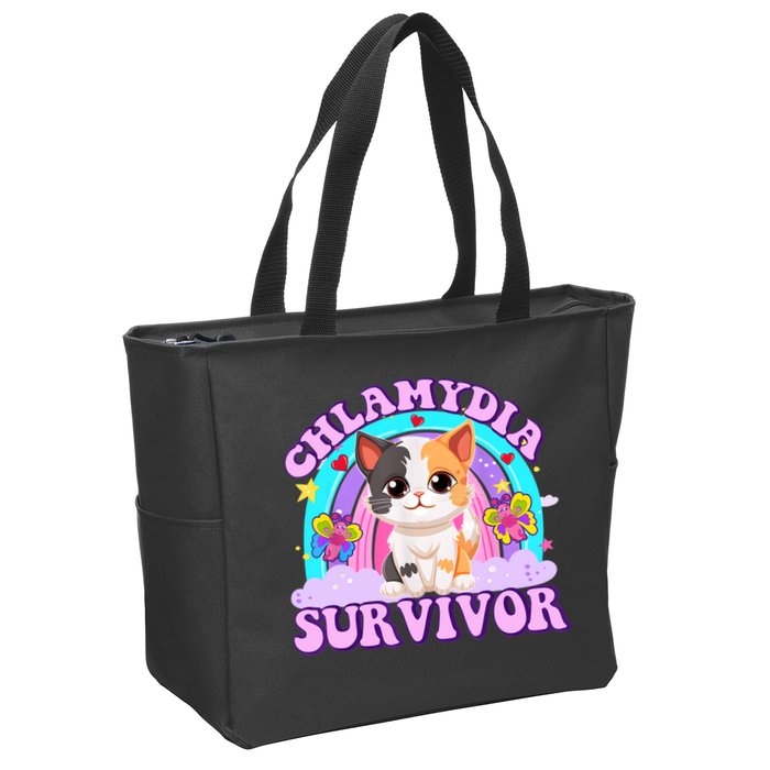 Chlamydia Survivor Funny Cat Sarcastic Inappropriate Zip Tote Bag