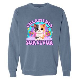 Chlamydia Survivor Funny Cat Sarcastic Inappropriate Garment-Dyed Sweatshirt