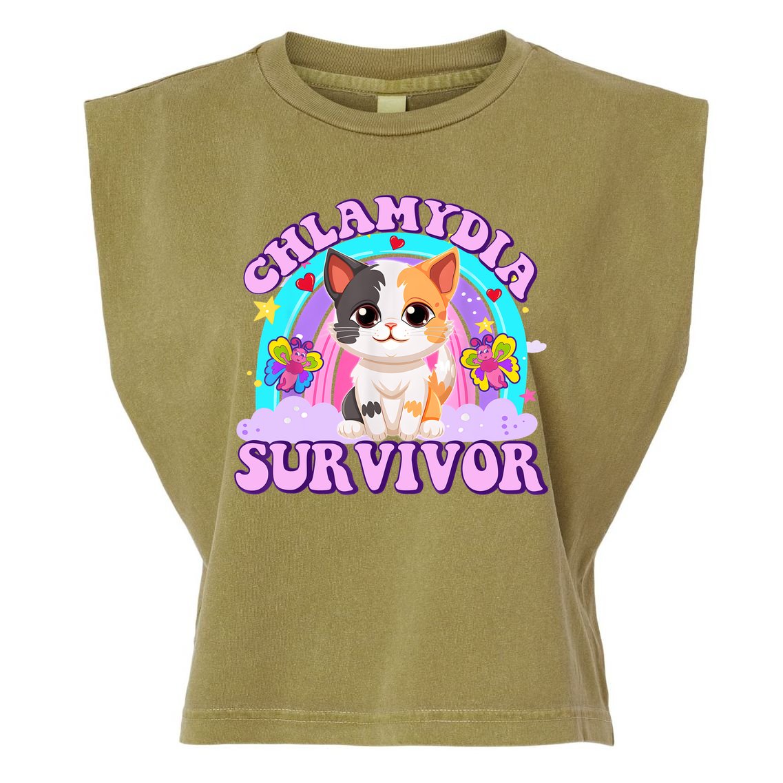 Chlamydia Survivor Funny Cat Sarcastic Inappropriate Garment-Dyed Women's Muscle Tee