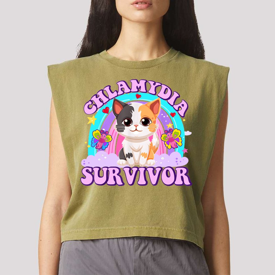 Chlamydia Survivor Funny Cat Sarcastic Inappropriate Garment-Dyed Women's Muscle Tee