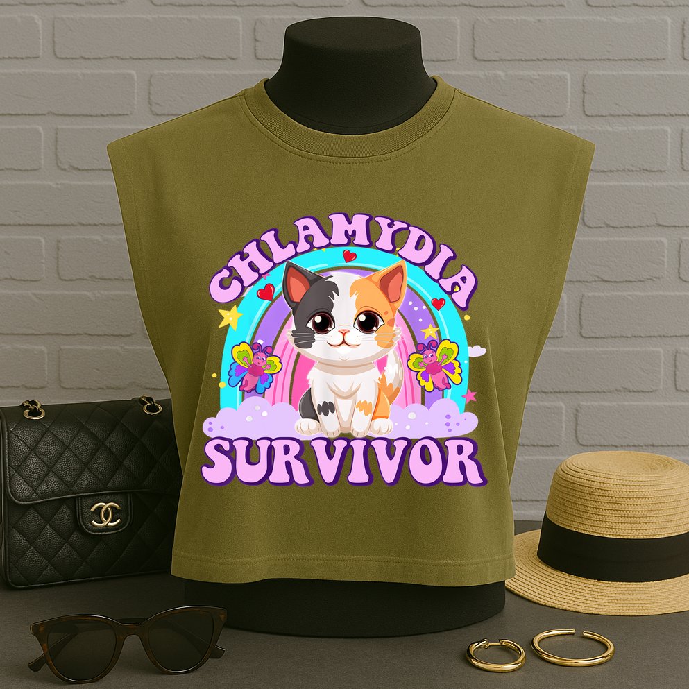 Chlamydia Survivor Funny Cat Sarcastic Inappropriate Garment-Dyed Women's Muscle Tee