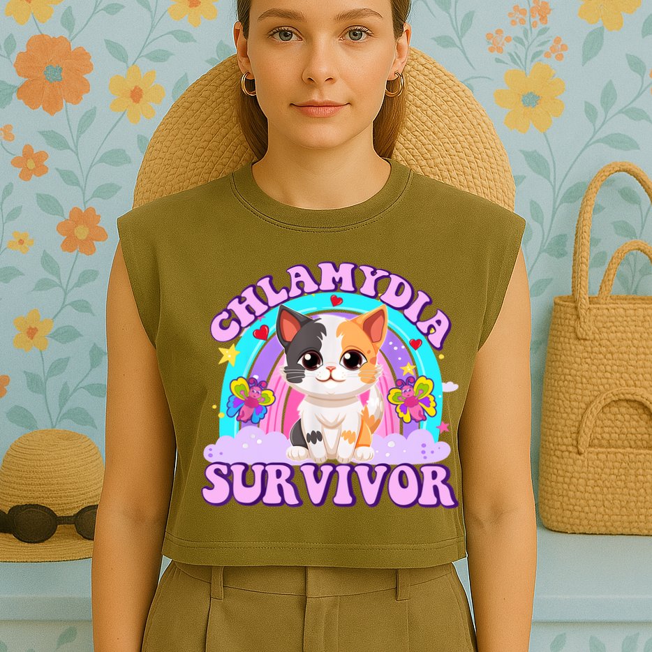 Chlamydia Survivor Funny Cat Sarcastic Inappropriate Garment-Dyed Women's Muscle Tee