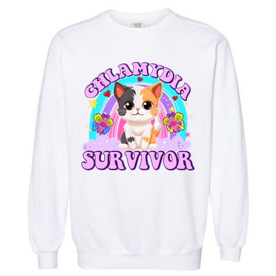 Chlamydia Survivor Funny Cat Sarcastic Inappropriate Garment-Dyed Sweatshirt