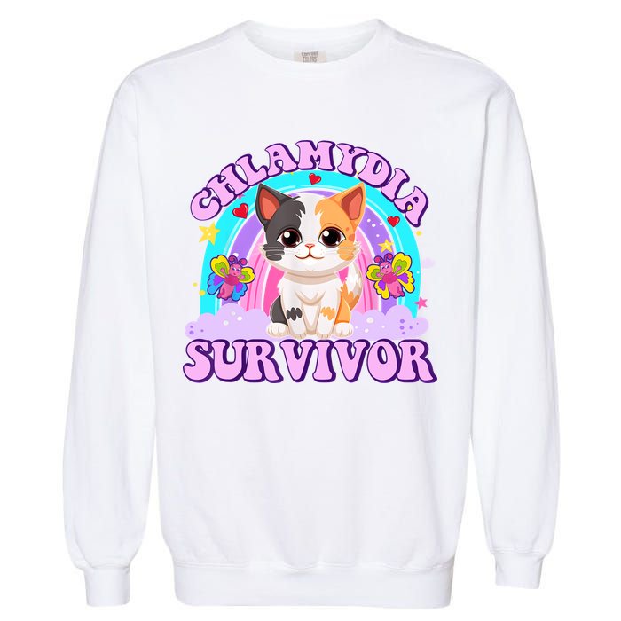 Chlamydia Survivor Funny Cat Sarcastic Inappropriate Garment-Dyed Sweatshirt