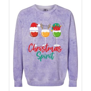 Christmas Spirits Funny Glasses Of Wine Santa Hat Reindeer Gift Colorblast Crewneck Sweatshirt