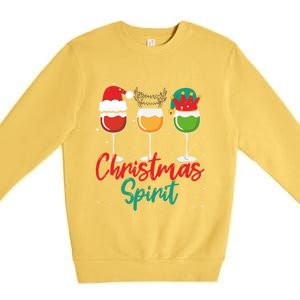 Christmas Spirits Funny Glasses Of Wine Santa Hat Reindeer Gift Premium Crewneck Sweatshirt