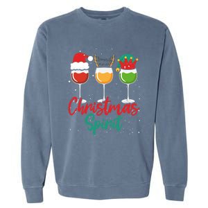 Christmas Spirits Funny Glasses Of Wine Santa Hat Reindeer Gift Garment-Dyed Sweatshirt