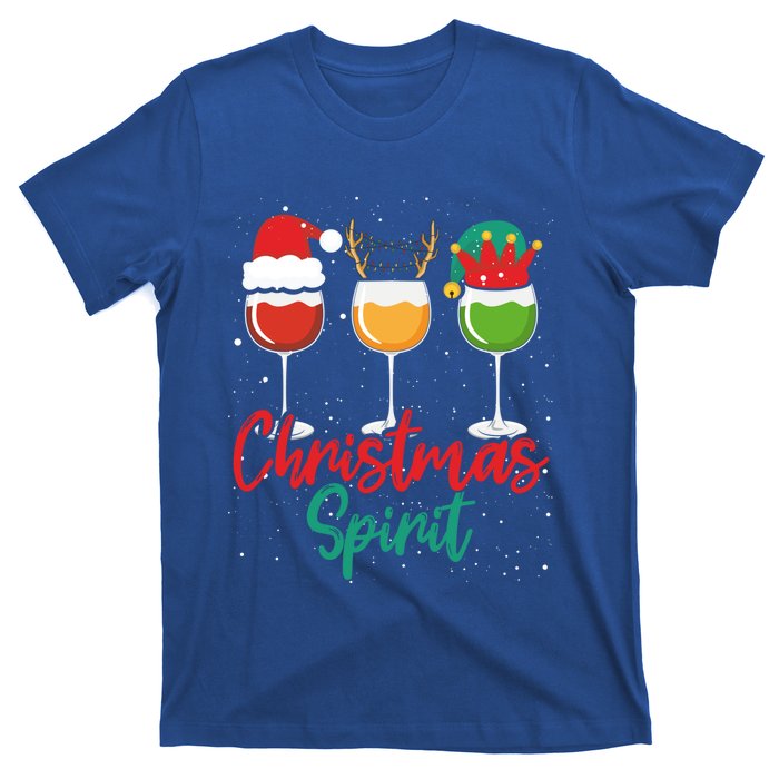 Christmas Spirits Funny Glasses Of Wine Santa Hat Reindeer Gift T-Shirt