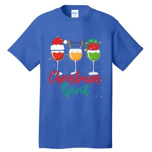 Christmas Spirits Funny Glasses Of Wine Santa Hat Reindeer Gift Tall T-Shirt