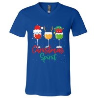 Christmas Spirits Funny Glasses Of Wine Santa Hat Reindeer Gift V-Neck T-Shirt