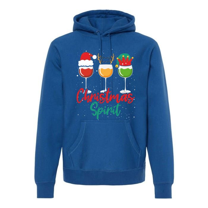 Christmas Spirits Funny Glasses Of Wine Santa Hat Reindeer Gift Premium Hoodie