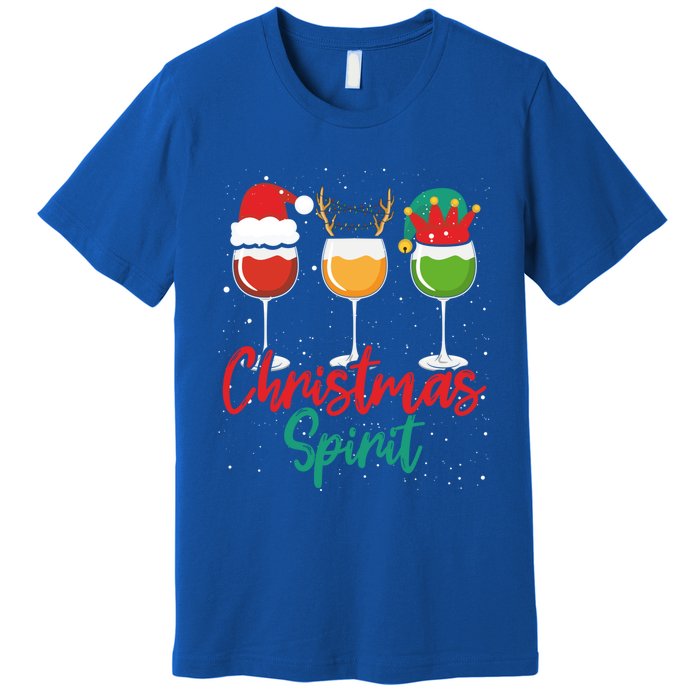 Christmas Spirits Funny Glasses Of Wine Santa Hat Reindeer Gift Premium T-Shirt