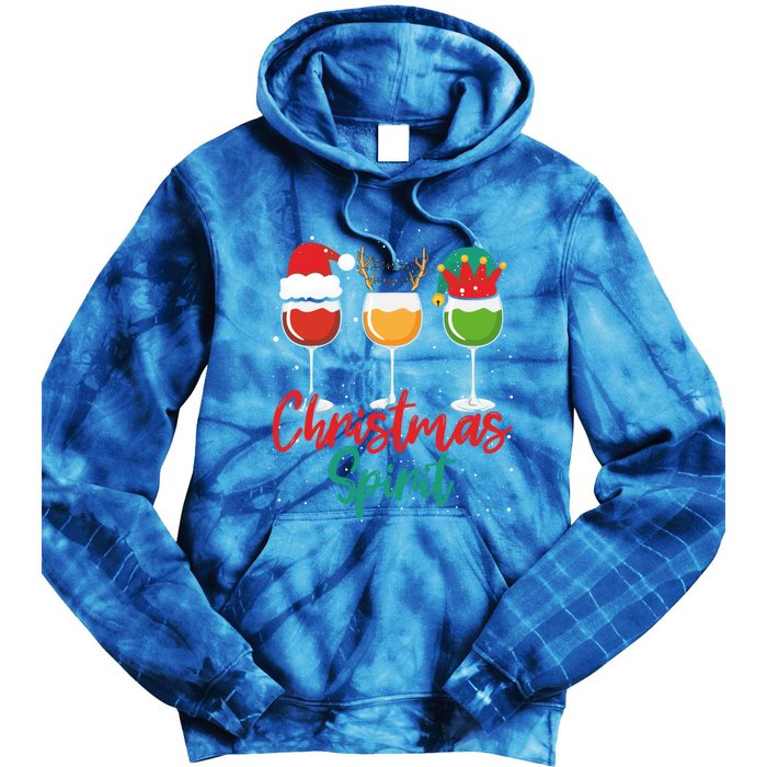 Christmas Spirits Funny Glasses Of Wine Santa Hat Reindeer Gift Tie Dye Hoodie